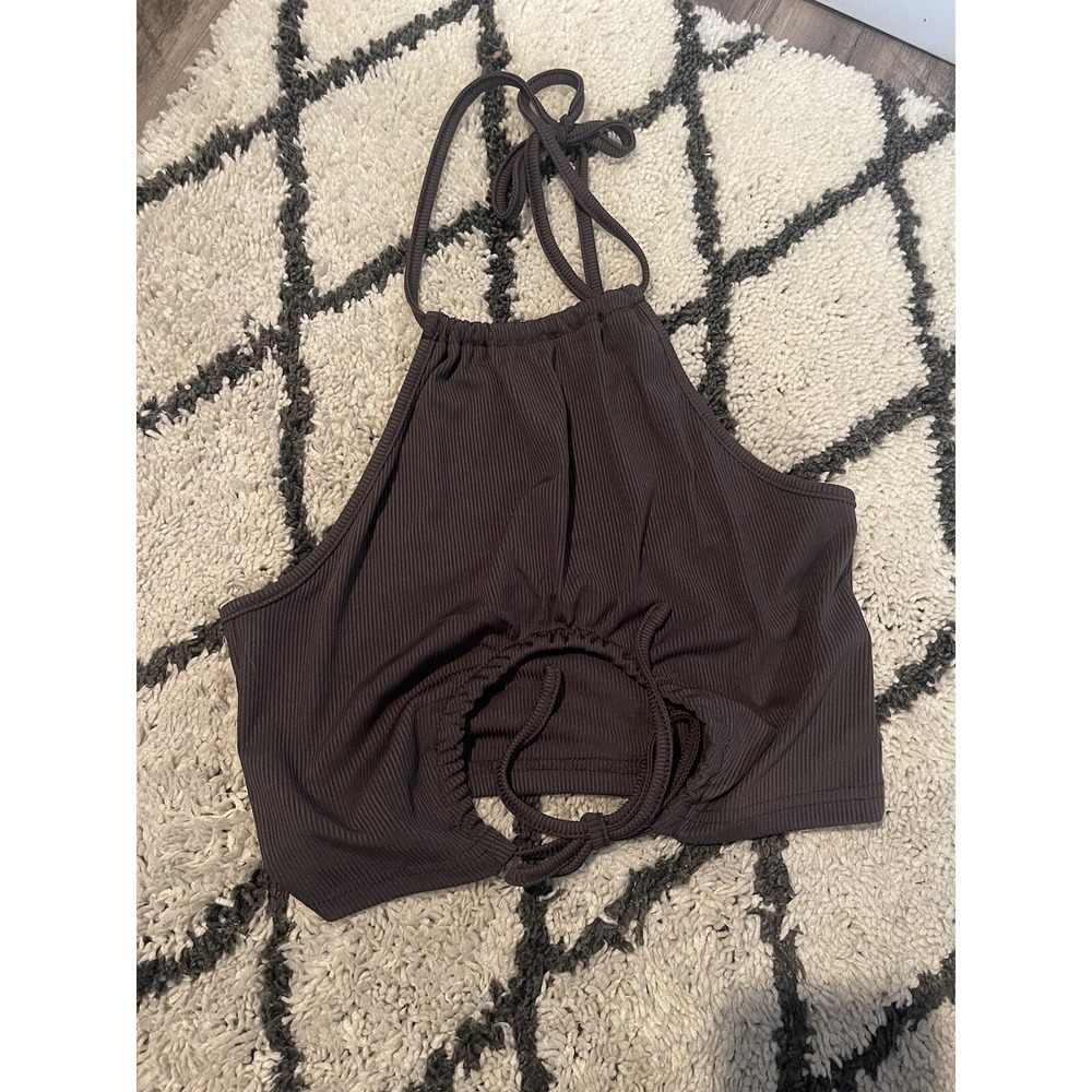 Shein Halter Ribbed Crop Tank Top Gray Small